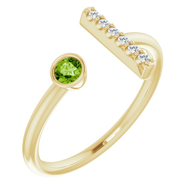 14K Bezel Gemstone &amp; Diamond Bar Ring