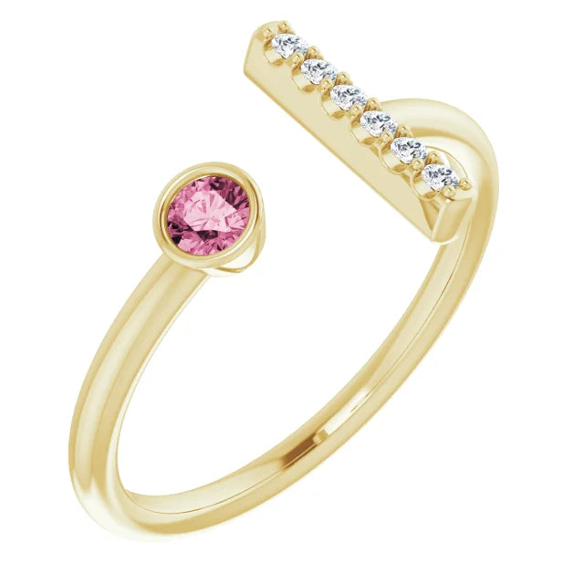 14K Bezel Gemstone &amp; Diamond Bar Ring
