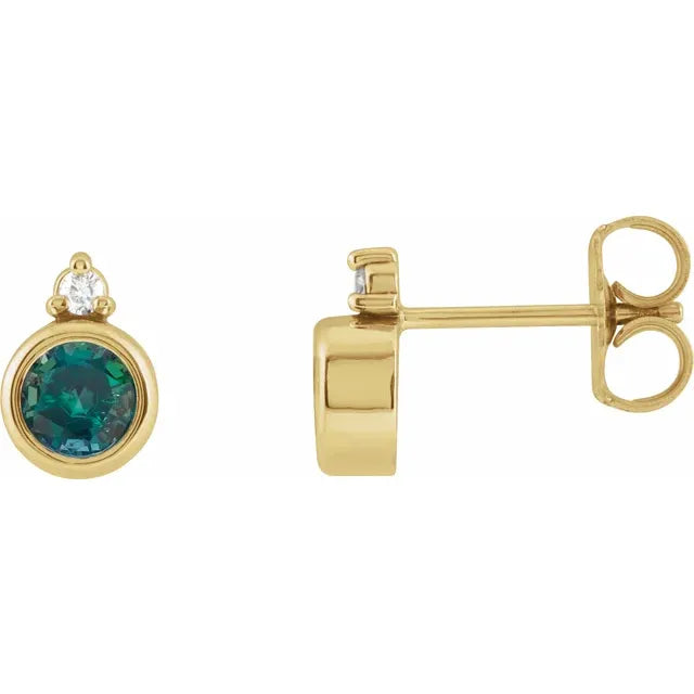 14K Bezel Gemstone &amp; Diamond Studs