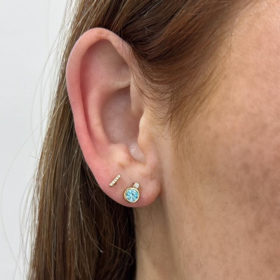 14K Bezel Gemstone &amp; Diamond Studs