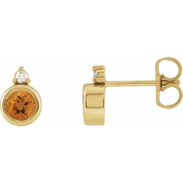 14K Bezel Gemstone &amp; Diamond Studs