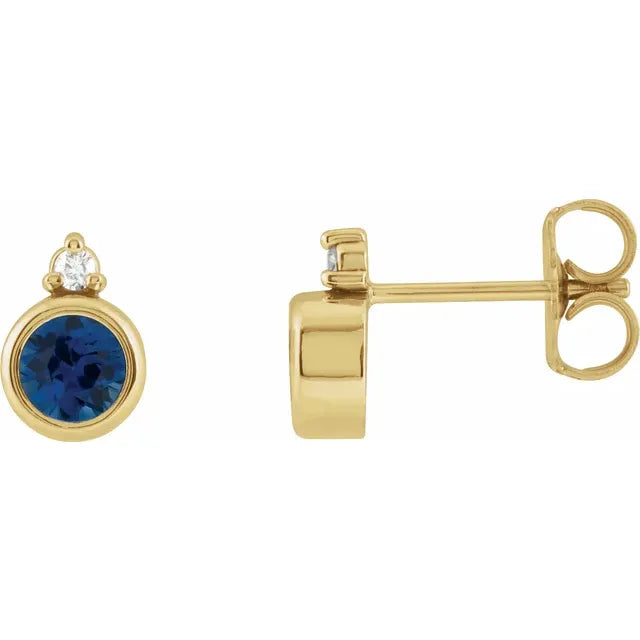 14K Bezel Gemstone &amp; Diamond Studs