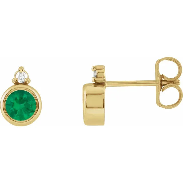 14K Bezel Gemstone &amp; Diamond Studs
