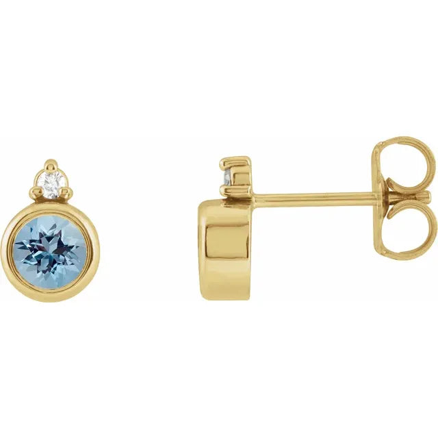 14K Bezel Gemstone &amp; Diamond Studs