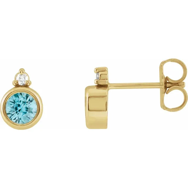 14K Bezel Gemstone &amp; Diamond Studs