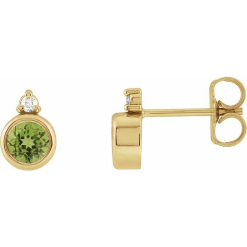 14K Bezel Gemstone &amp; Diamond Studs
