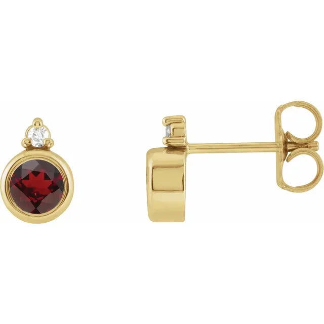 14K Bezel Gemstone &amp; Diamond Studs