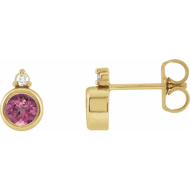 14K Bezel Gemstone &amp; Diamond Studs