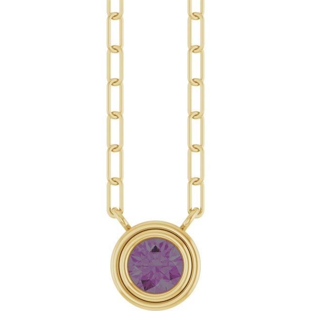 14K Bezel Gemstone Paperclip Necklace