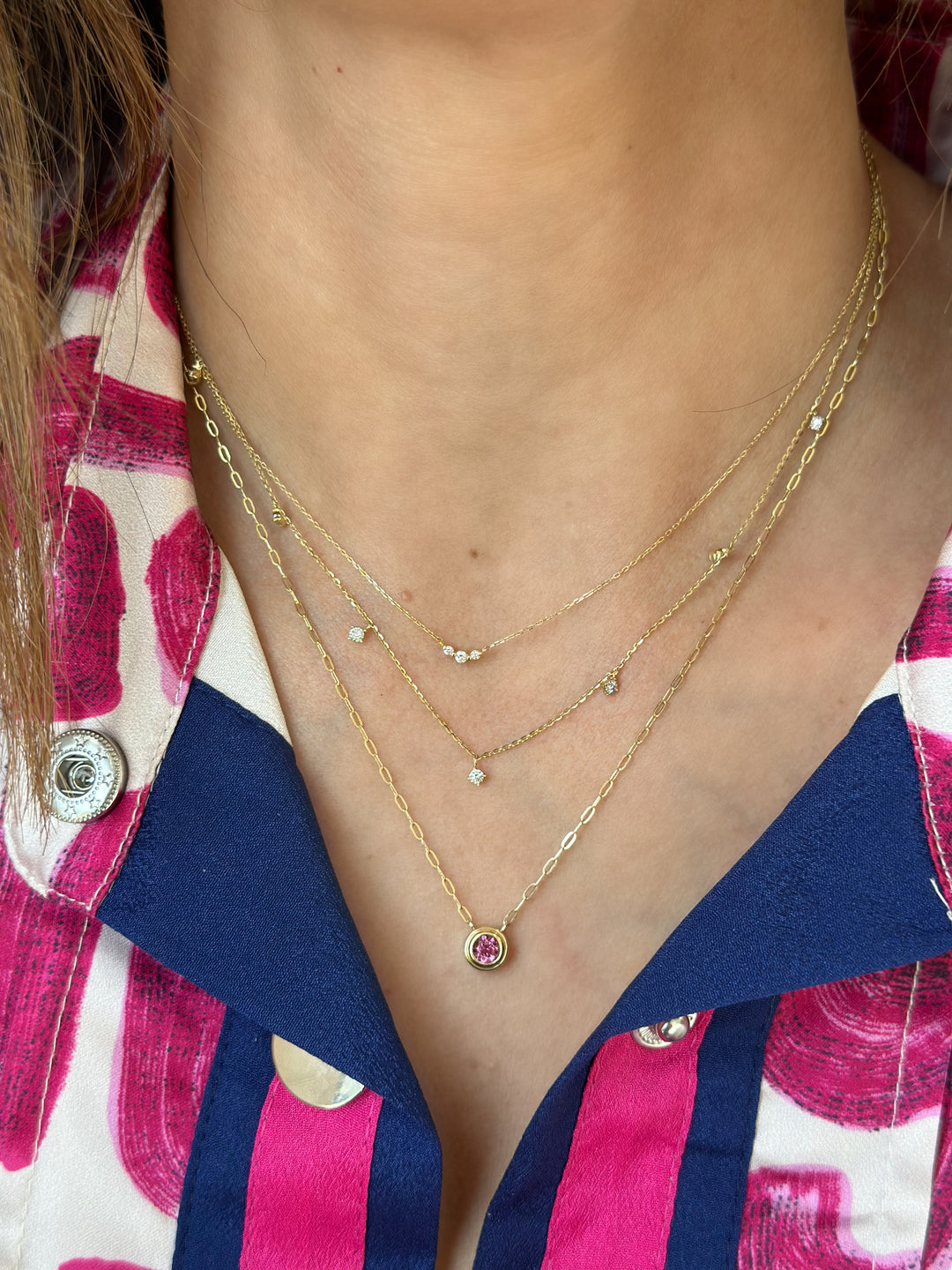 14K Bezel Gemstone Paperclip Necklace