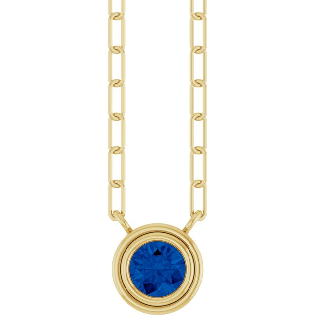 14K Bezel Gemstone Paperclip Necklace