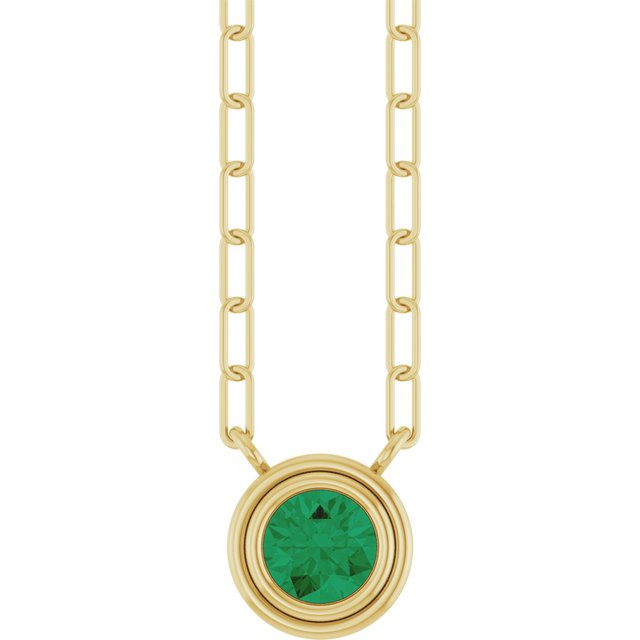 14K Bezel Gemstone Paperclip Necklace