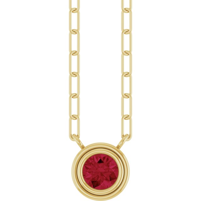 14K Bezel Gemstone Paperclip Necklace