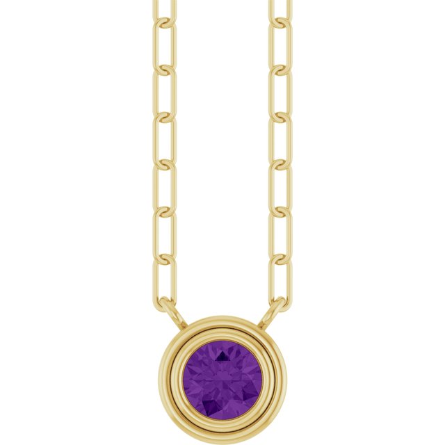 14K Bezel Gemstone Paperclip Necklace