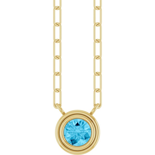 14K Bezel Gemstone Paperclip Necklace