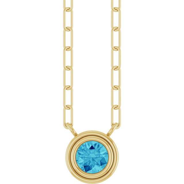 14K Bezel Gemstone Paperclip Necklace