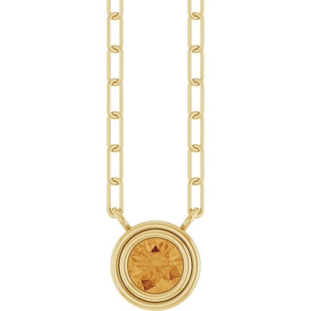 14K Bezel Gemstone Paperclip Necklace