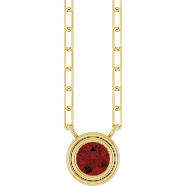 14K Bezel Gemstone Paperclip Necklace