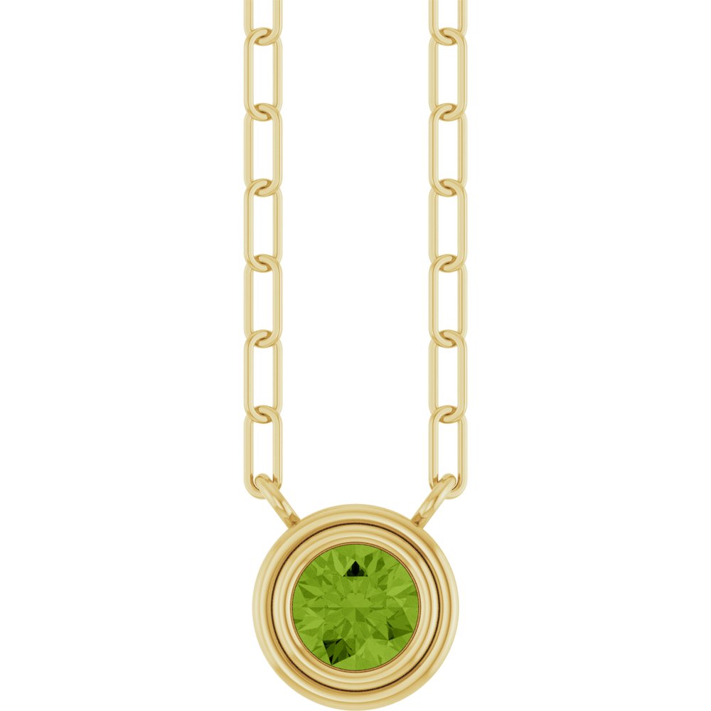 14K Bezel Gemstone Paperclip Necklace
