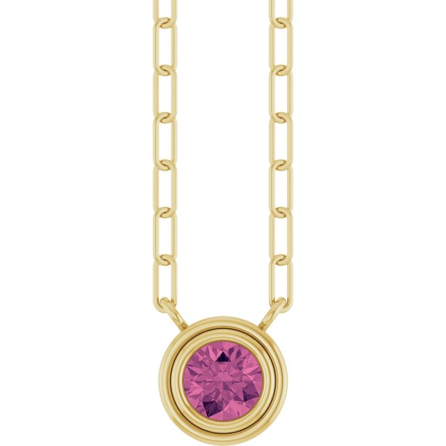 14K Bezel Gemstone Paperclip Necklace