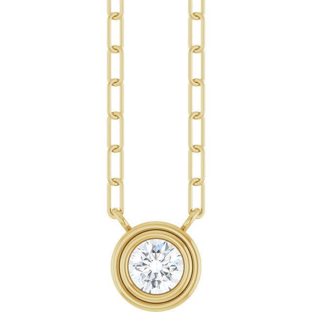 14K Bezel Gemstone Paperclip Necklace