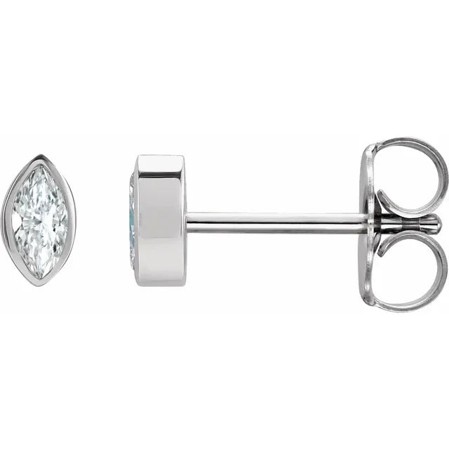 14K Bezel Marquise Diamond Stud