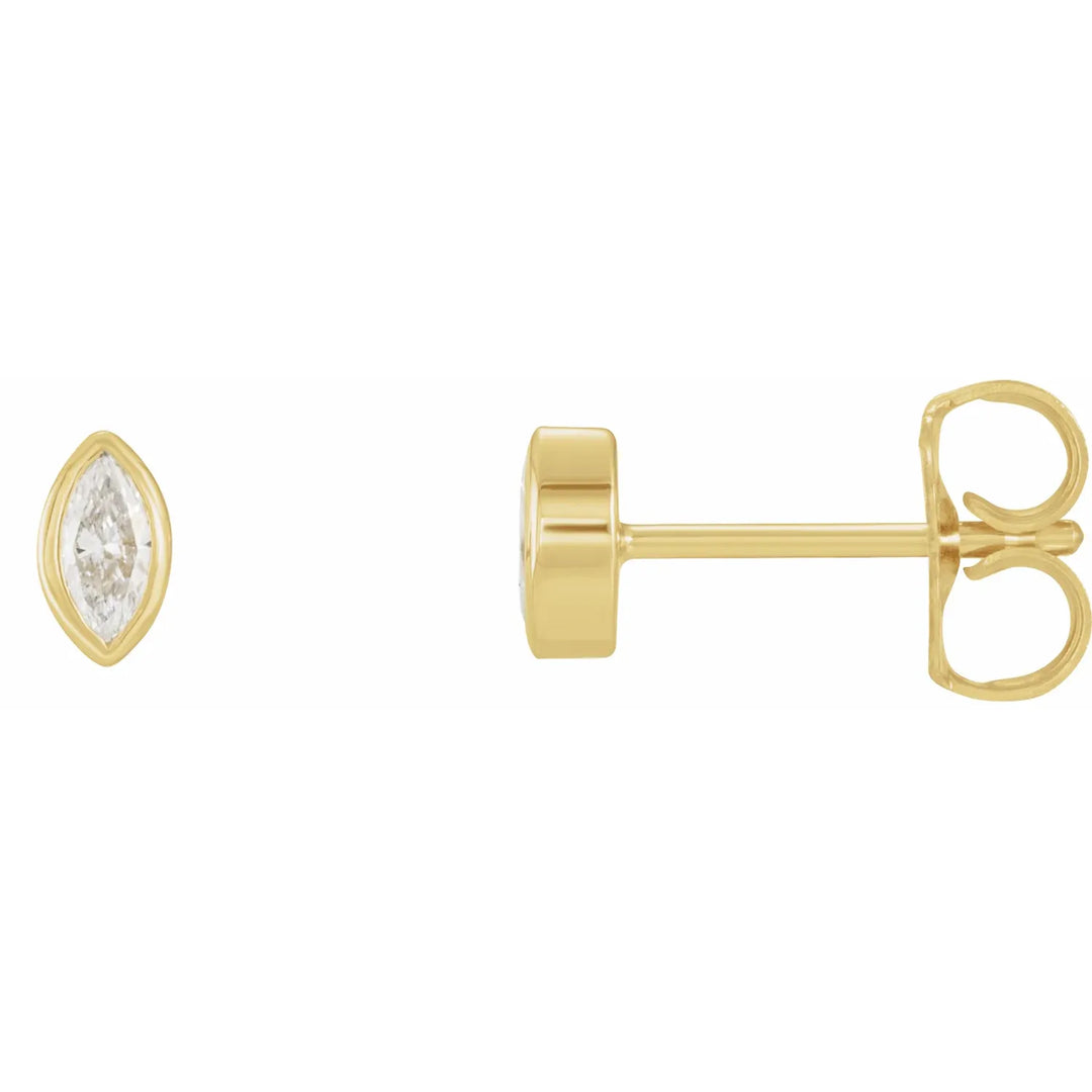 14K Bezel Marquise Diamond Stud