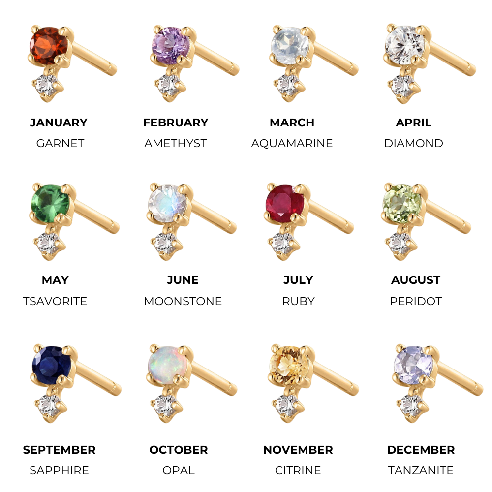 14K Birthstone &amp; White Sapphire Stud