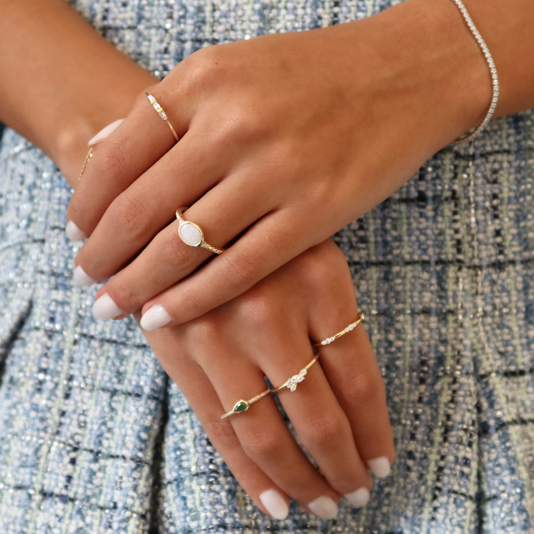 14K Cabochon Gemstone &amp; Diamond Rope Ring