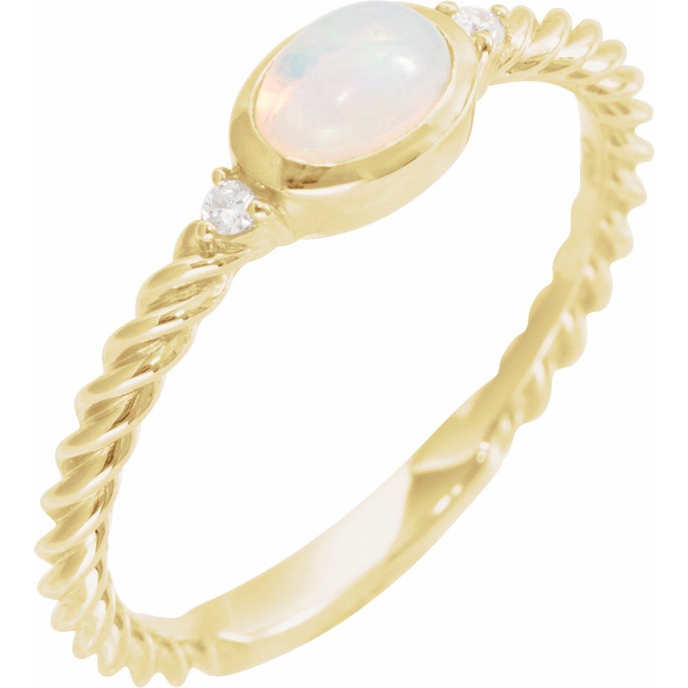 14K Cabochon Gemstone &amp; Diamond Rope Ring