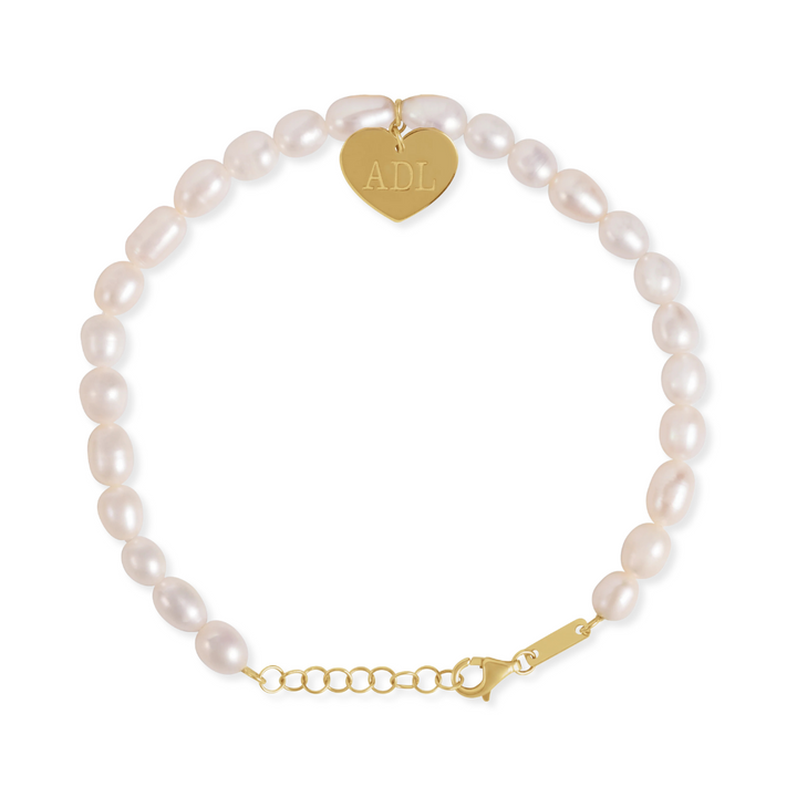 14K Cultured White Freshwater Pearl &amp; Heart Bracelet