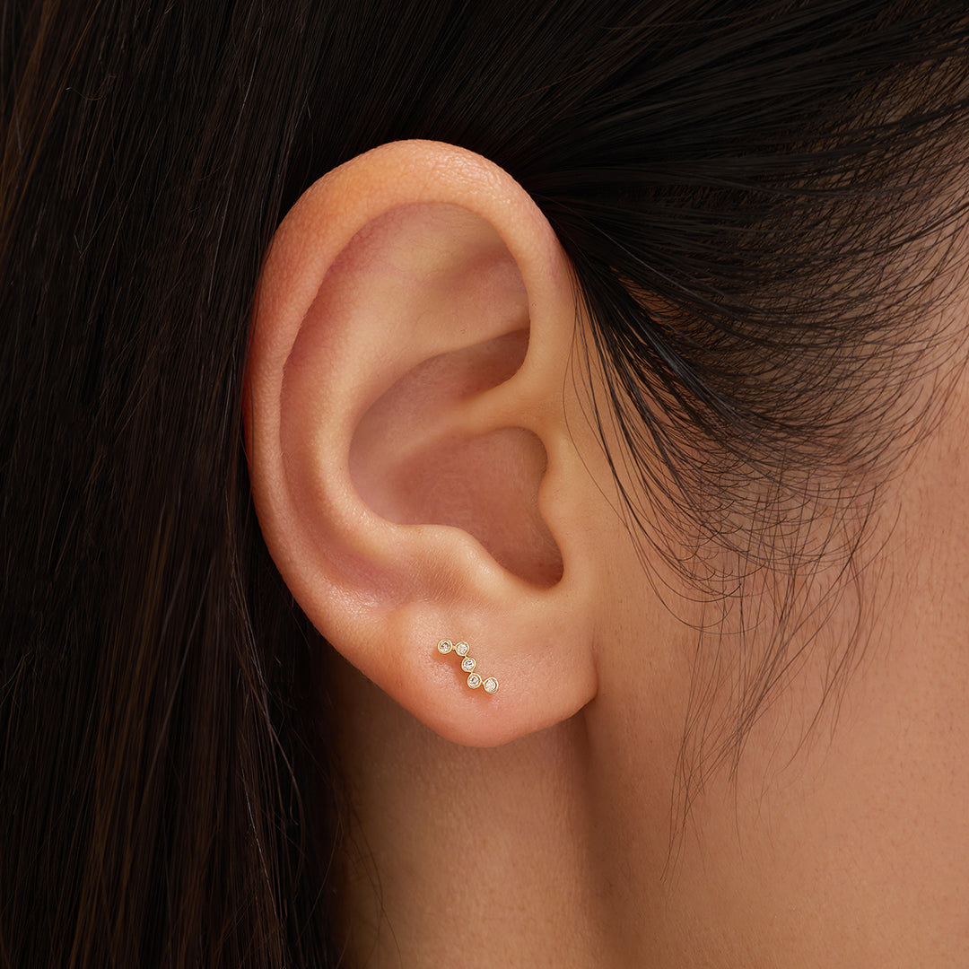 14K Diamond Bezel Wave Stud