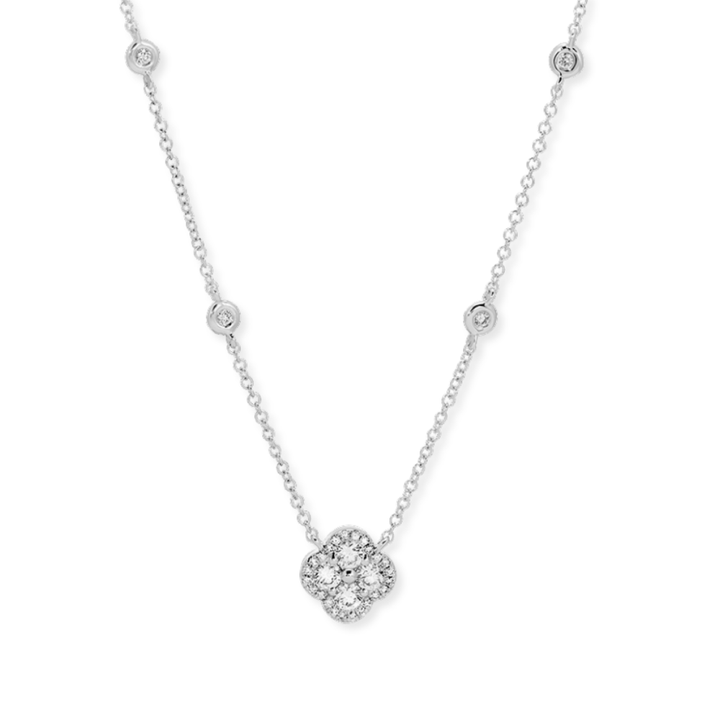 14K Diamond Clover Accent Station Necklace