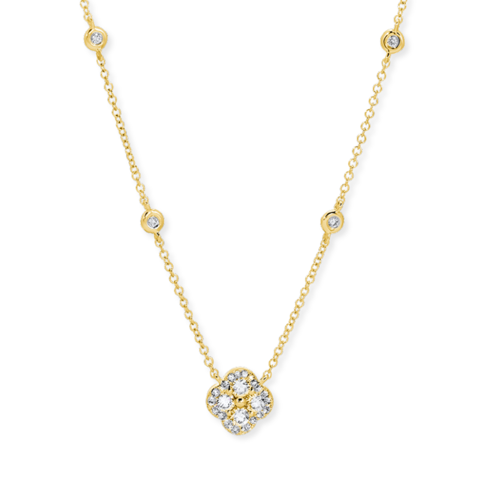 14K Diamond Clover Accent Station Necklace