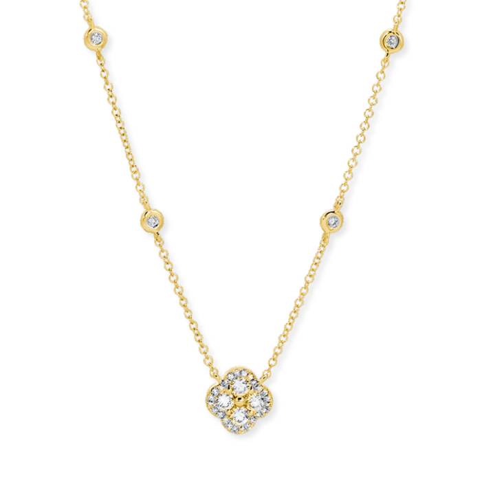 14K Diamond Clover Accent Station Necklace