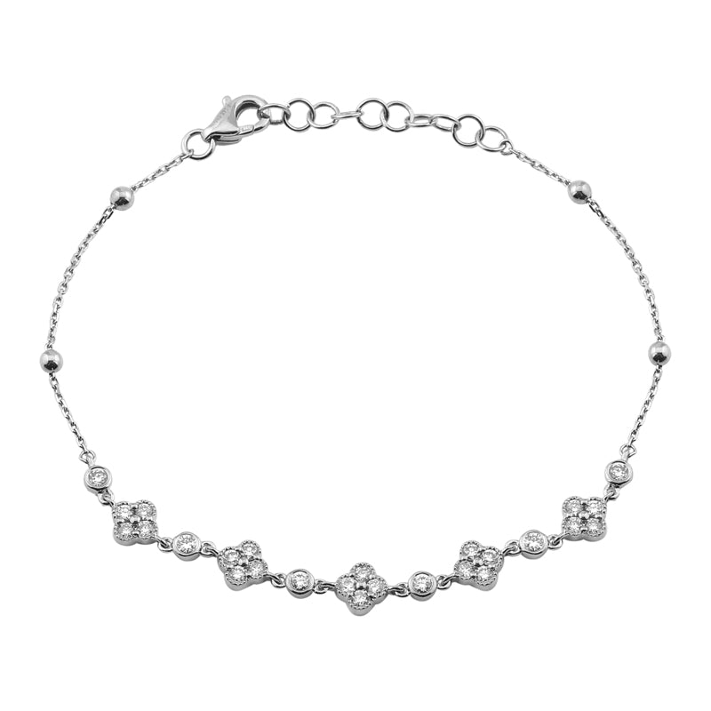 14K Diamond Clover &amp; Bezel Bracelet