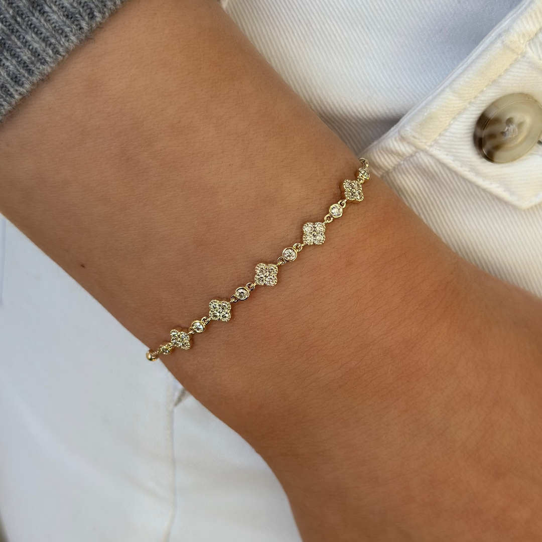 14K Diamond Clover &amp; Bezel Bracelet