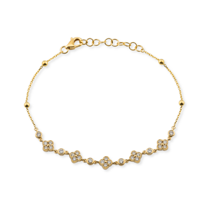 14K Diamond Clover &amp; Bezel Bracelet