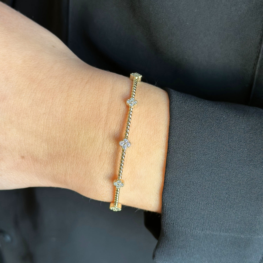 14K Diamond Clover Flex Bangle