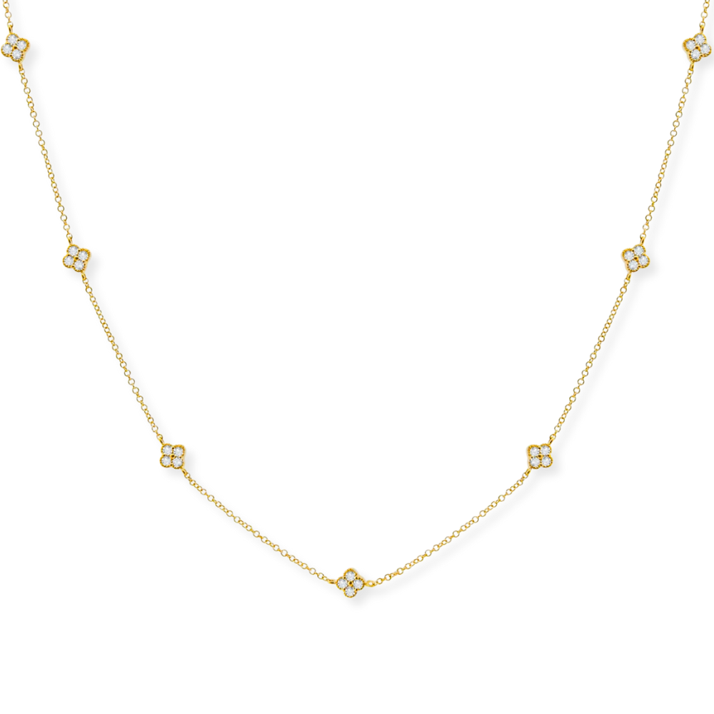 14K Diamond Clover Station Necklace