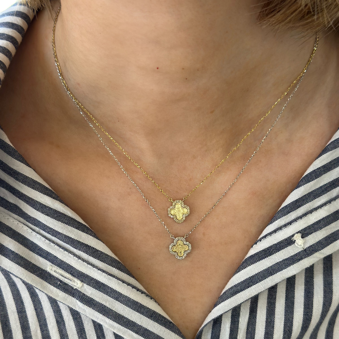 14K Diamond Halo Four-Way Cross Necklace