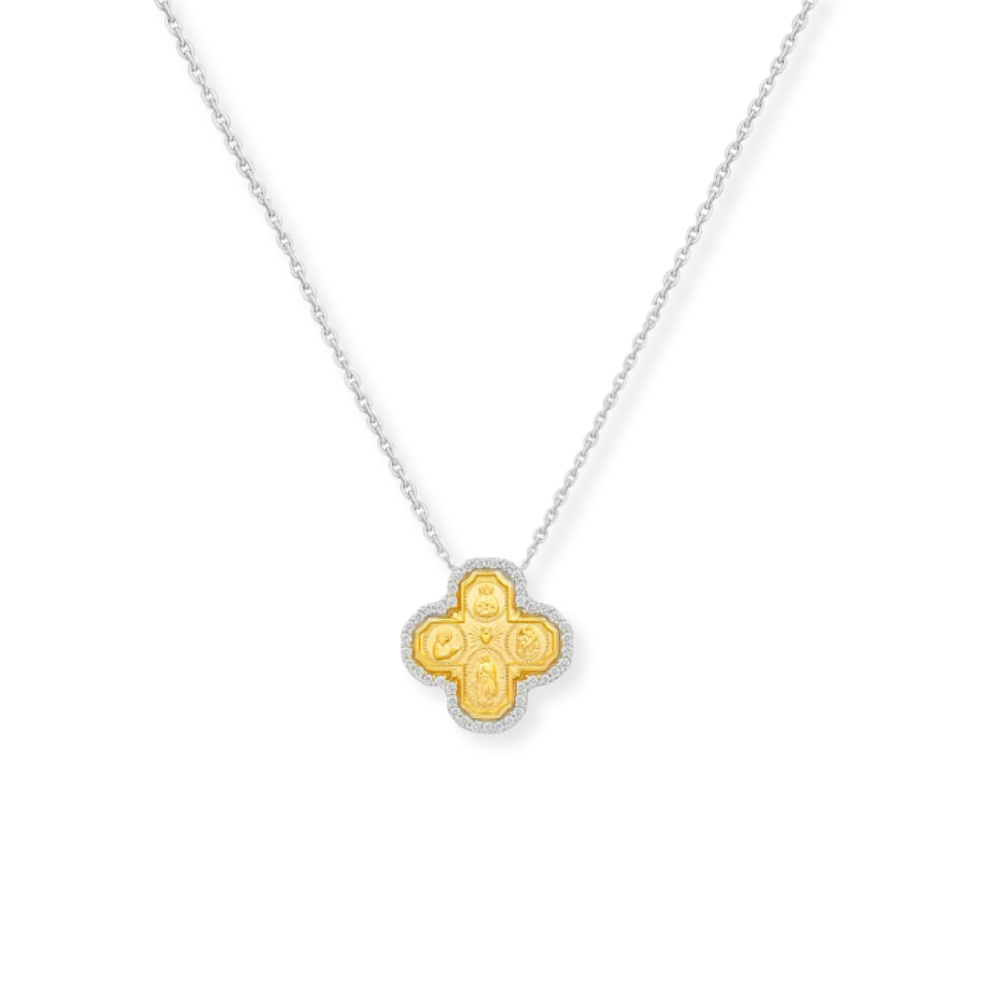 14K Diamond Halo Four-Way Cross Necklace