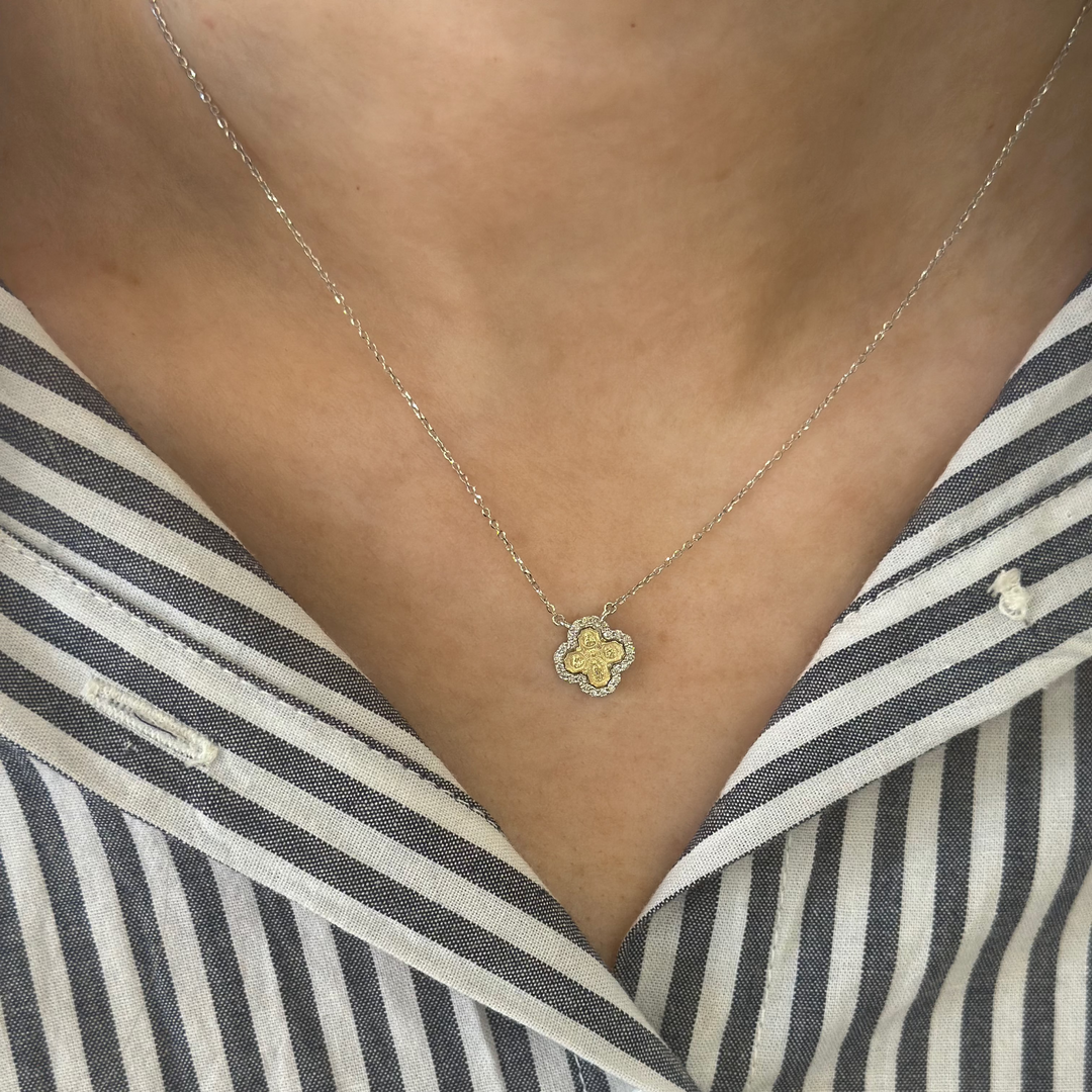 14K Diamond Halo Four-Way Cross Necklace