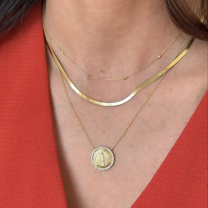 14K Diamond Halo Miraculous Medal Necklace