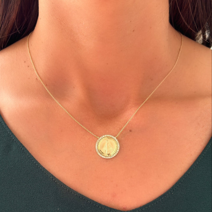 14K Diamond Halo Miraculous Medal Necklace