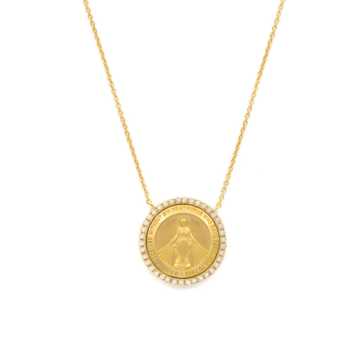 14K Diamond Halo Miraculous Medal Necklace
