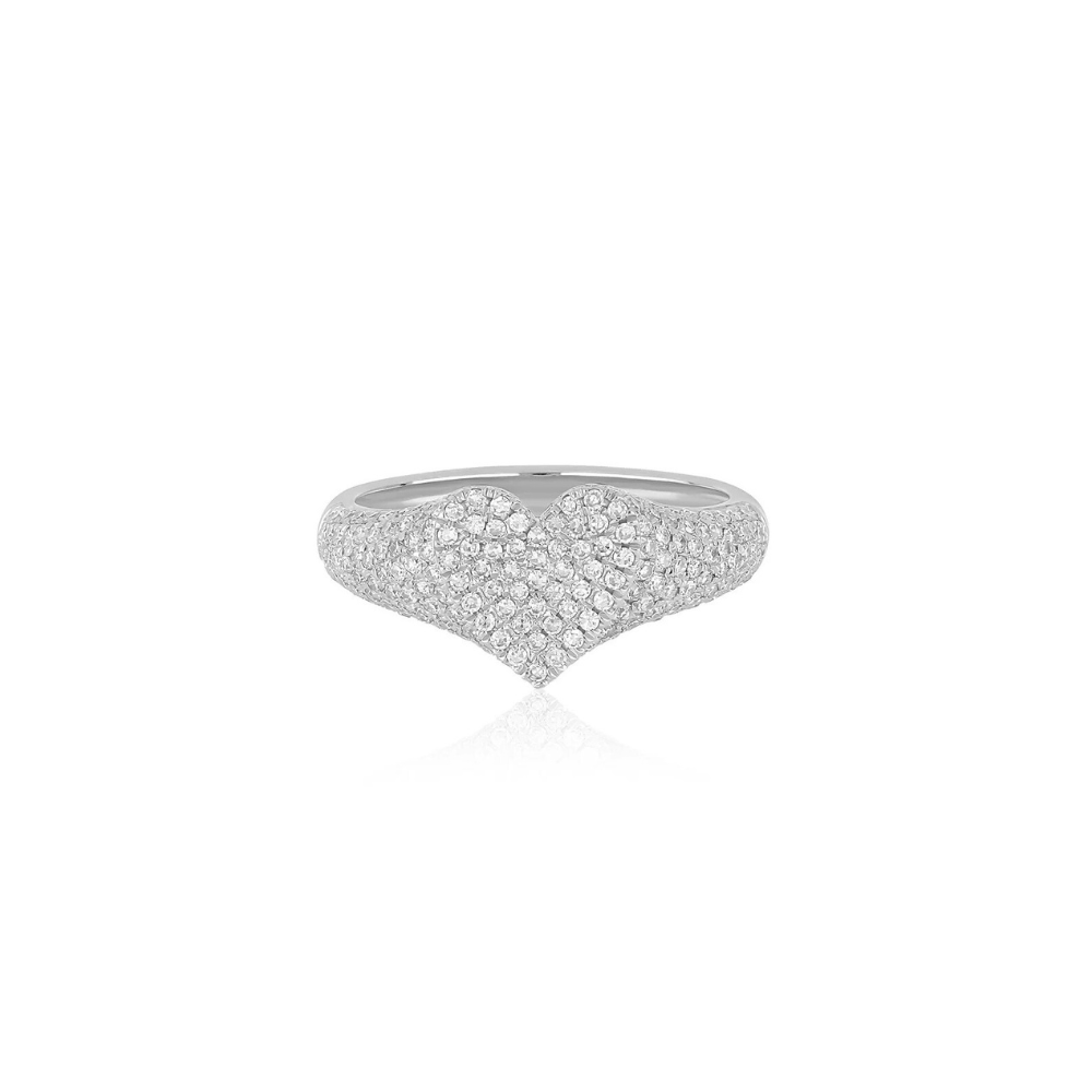 14K Diamond Heart Signet Pinky Ring
