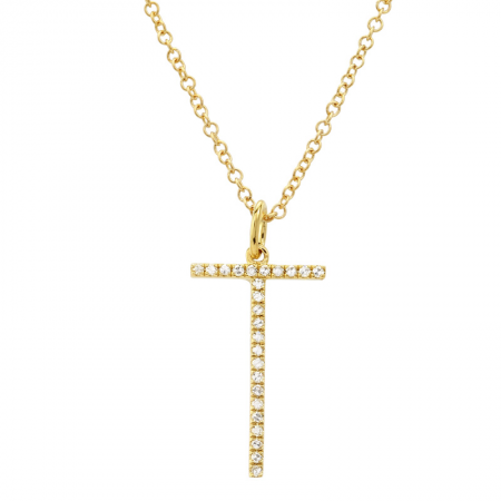 14K Diamond Initial Pendant
