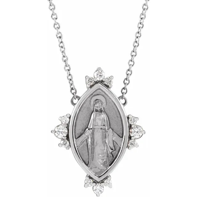 14K Diamond Miraculous Medal Necklace
