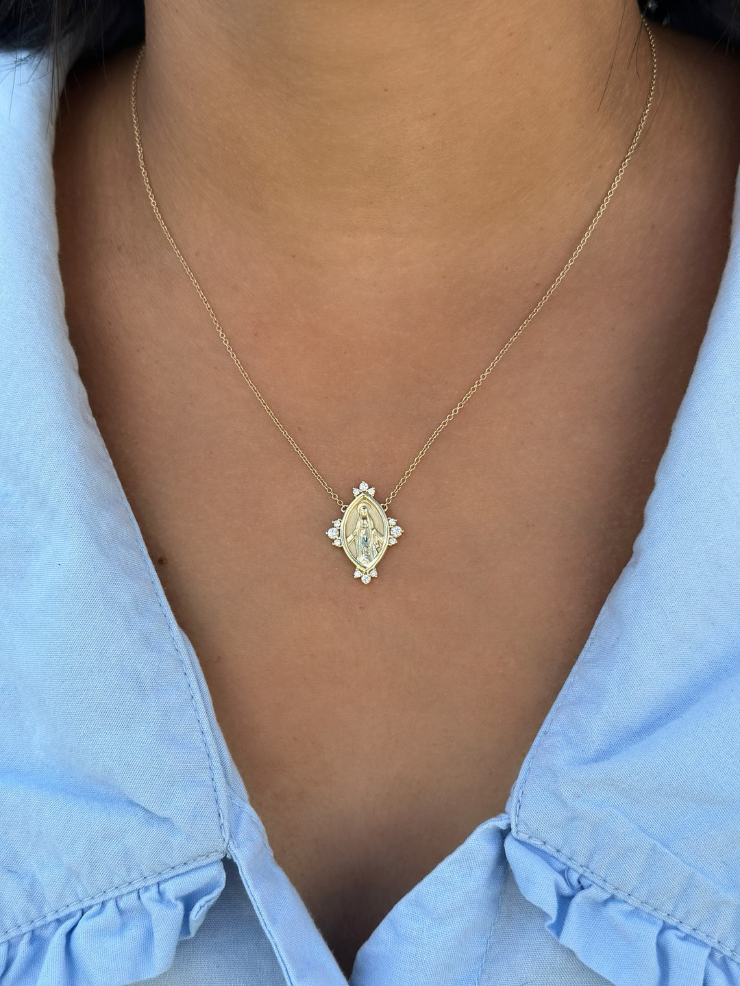 14K Diamond Miraculous Medal Necklace